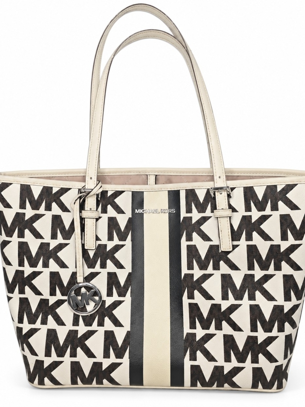 Michael Kors Cream and Black MK Signature Tote